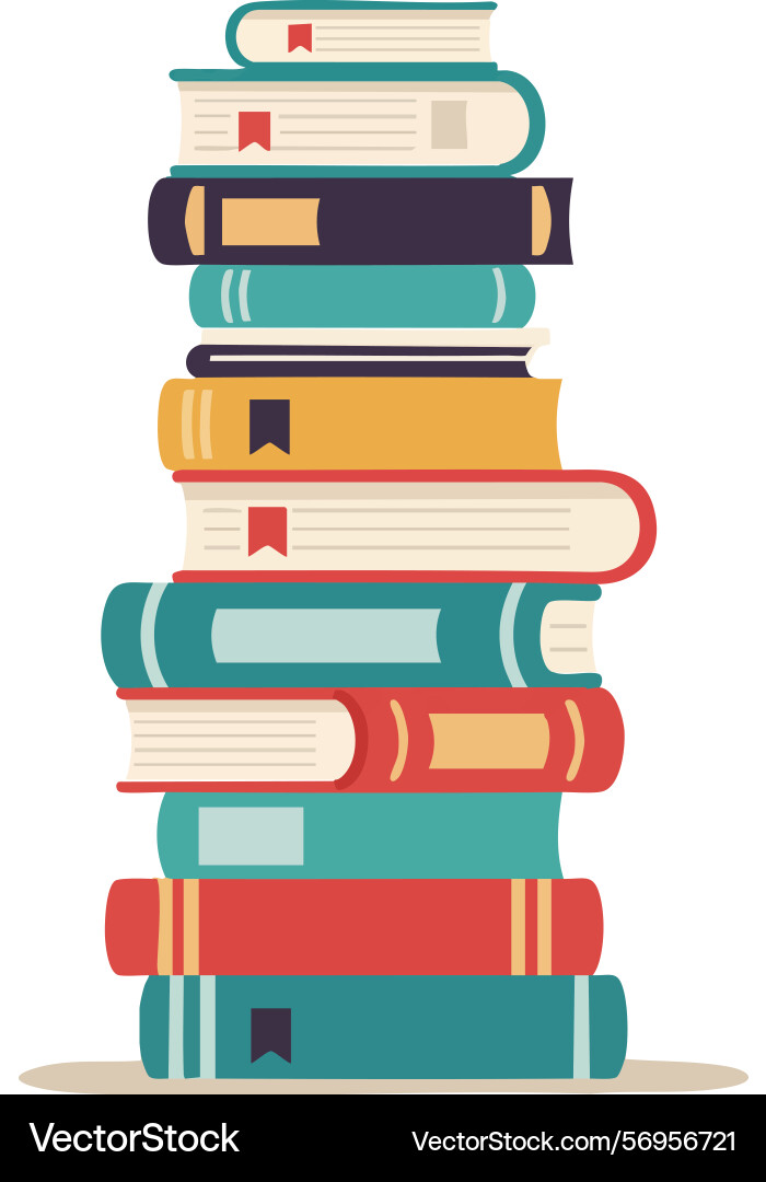 Stack of colorful books with bookmarks in flat vector image