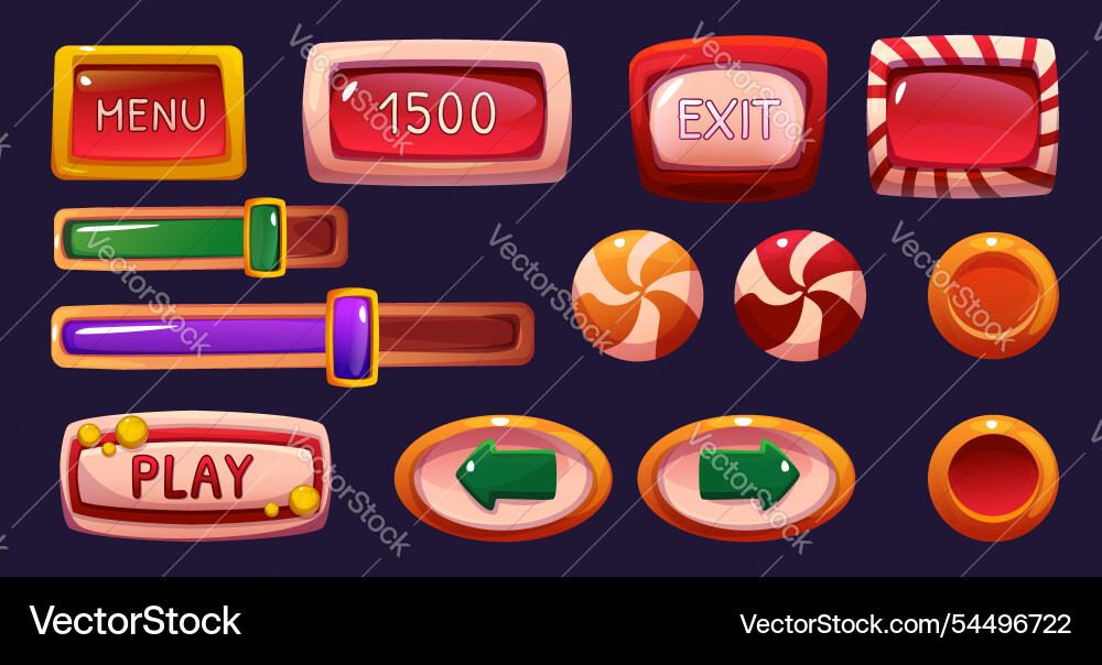 Candy game ui button and interface icon cartoon Candy game ui button and interface icon cartoon vector image
