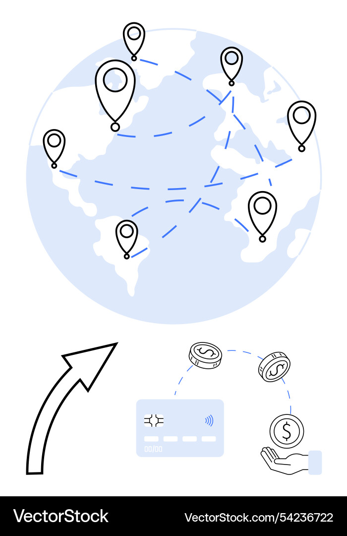 Global connections and financial transactions via Global connections and financial transactions via vector image