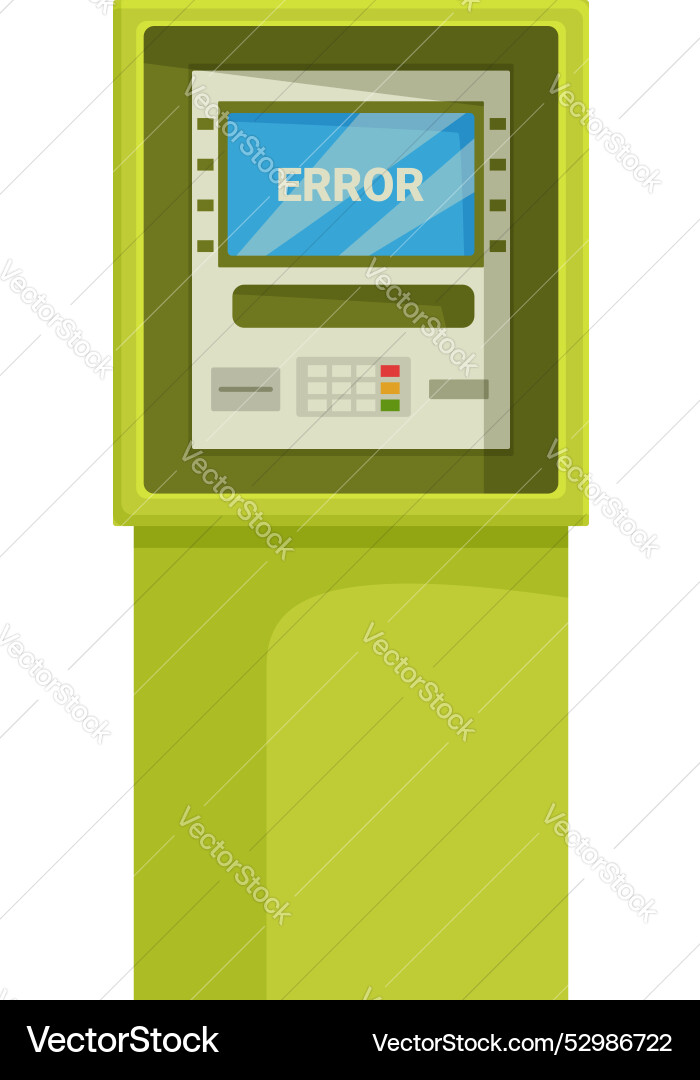 Green atm showing error message on screen Green atm showing error message on screen vector image
