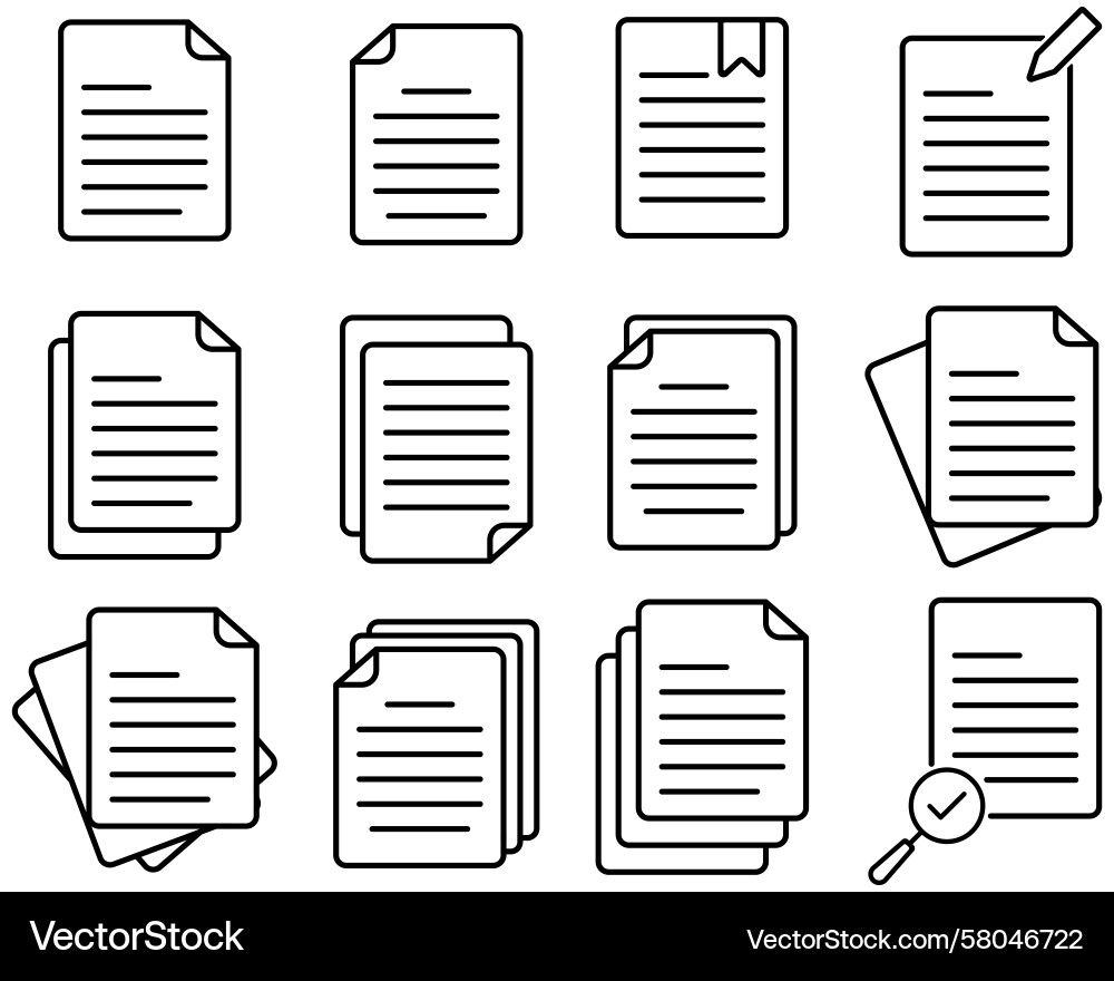 Linear document icon set with single multiple page Vector Image