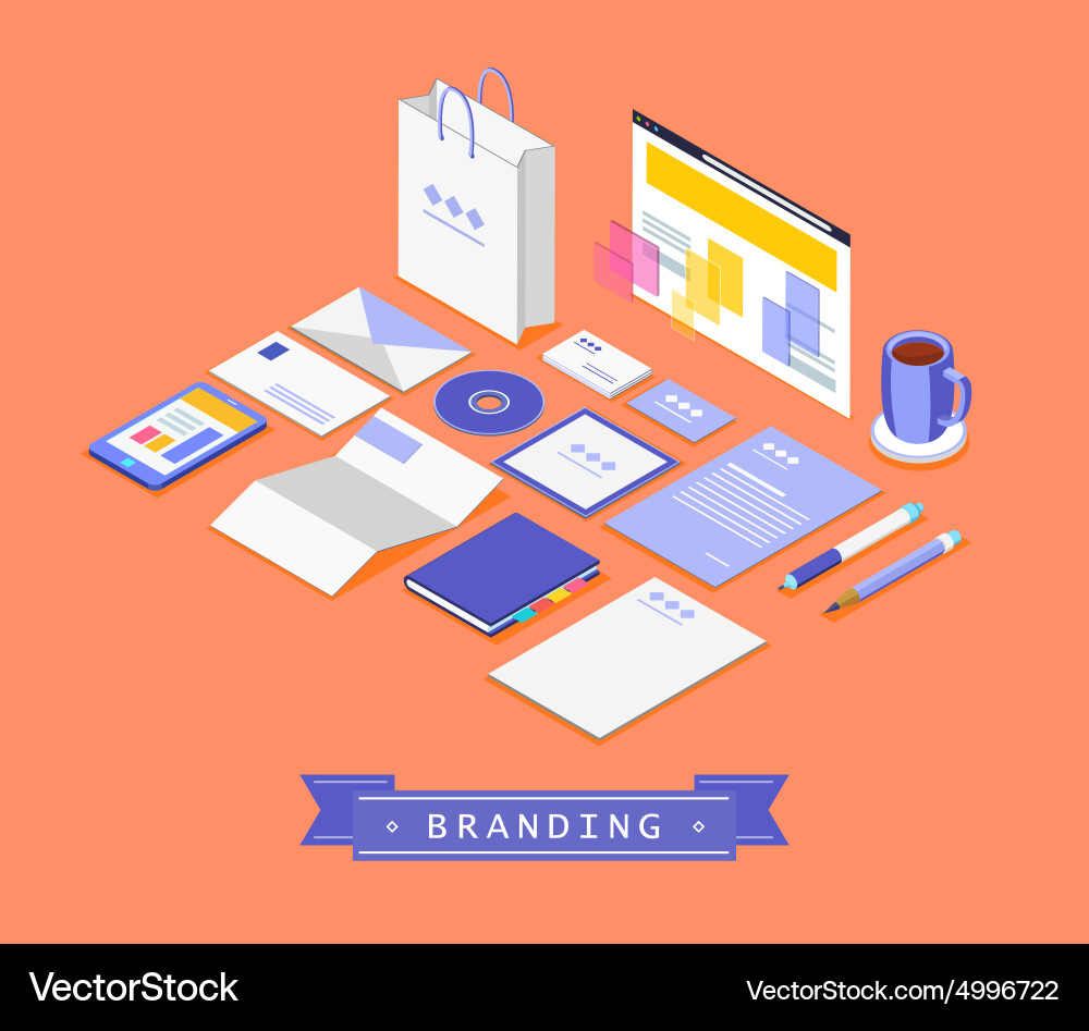 Red isometric template design with round element Vector Image