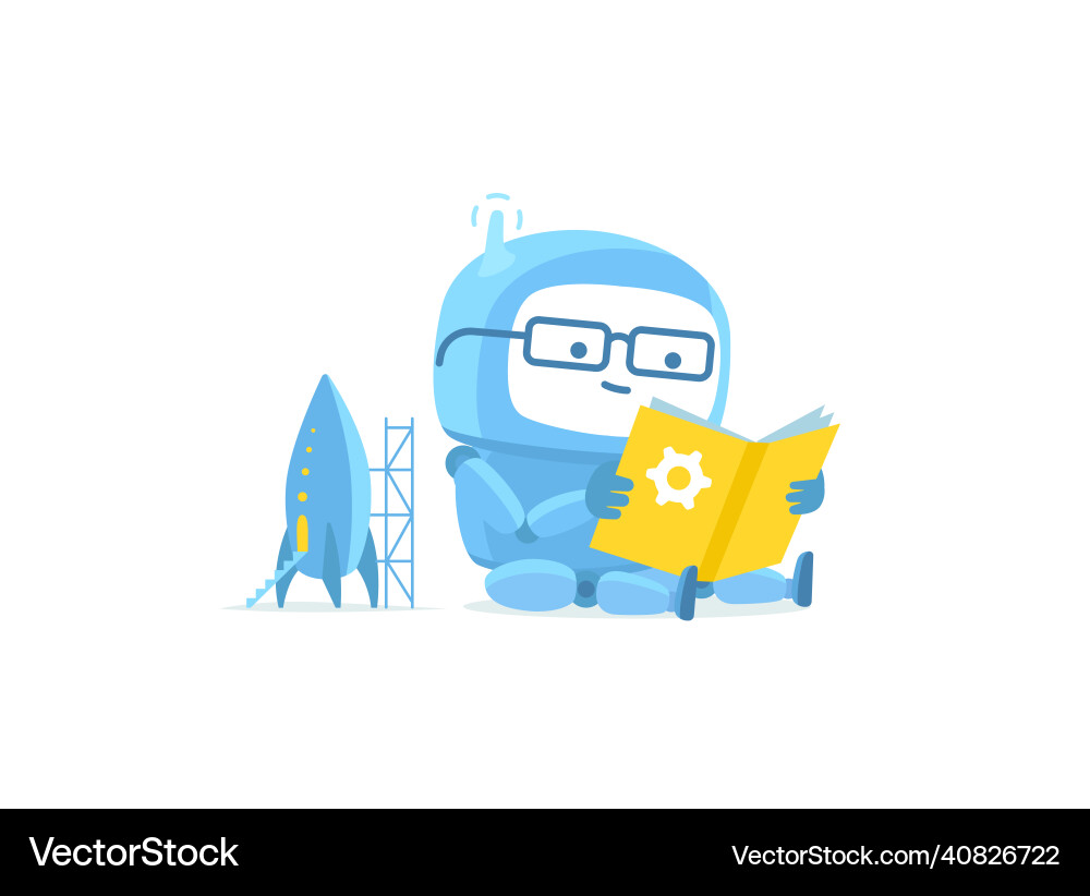 Robot character reading book vector image