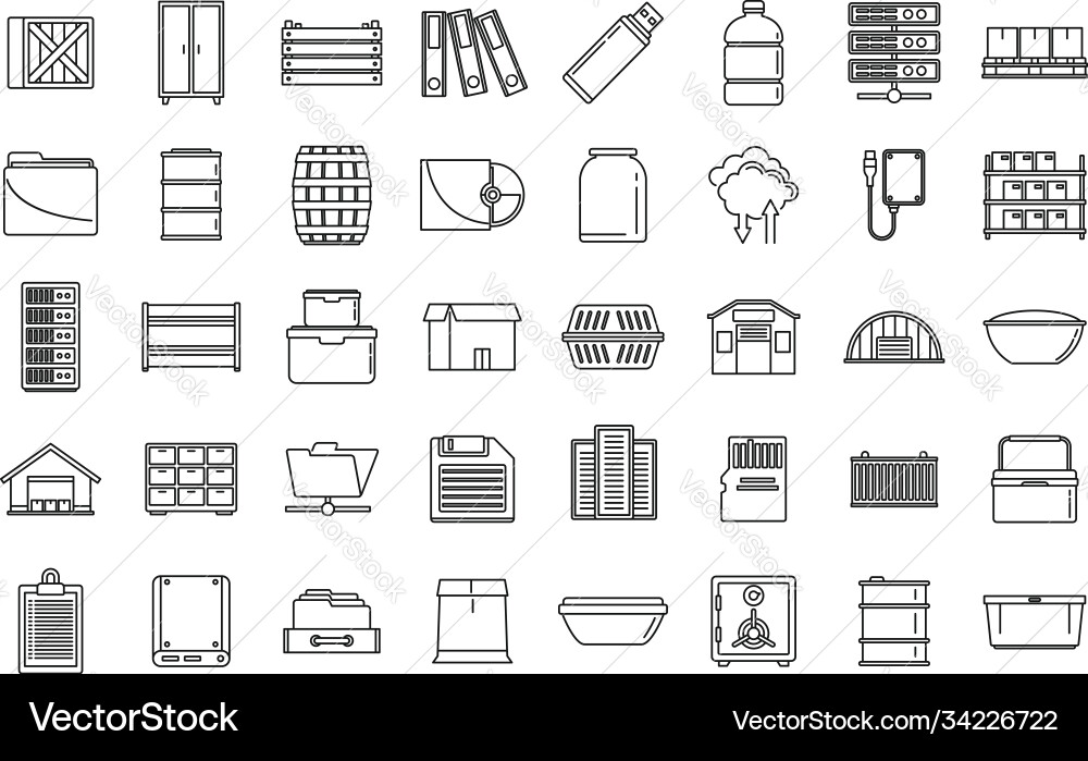Storage box icons set outline style Storage box icons set outline style vector image