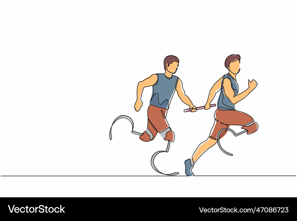 Continuous one line drawing two disable runners Continuous one line drawing two disable runners vector image