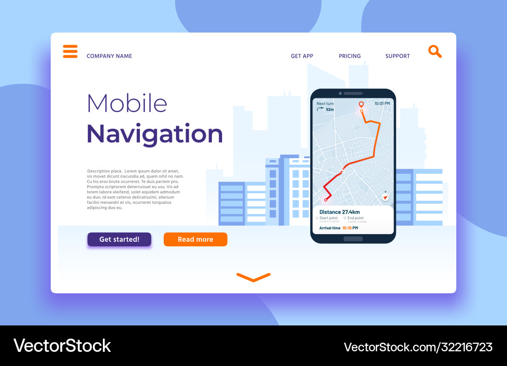 Mobile Navigation App Landing Page Vector Image