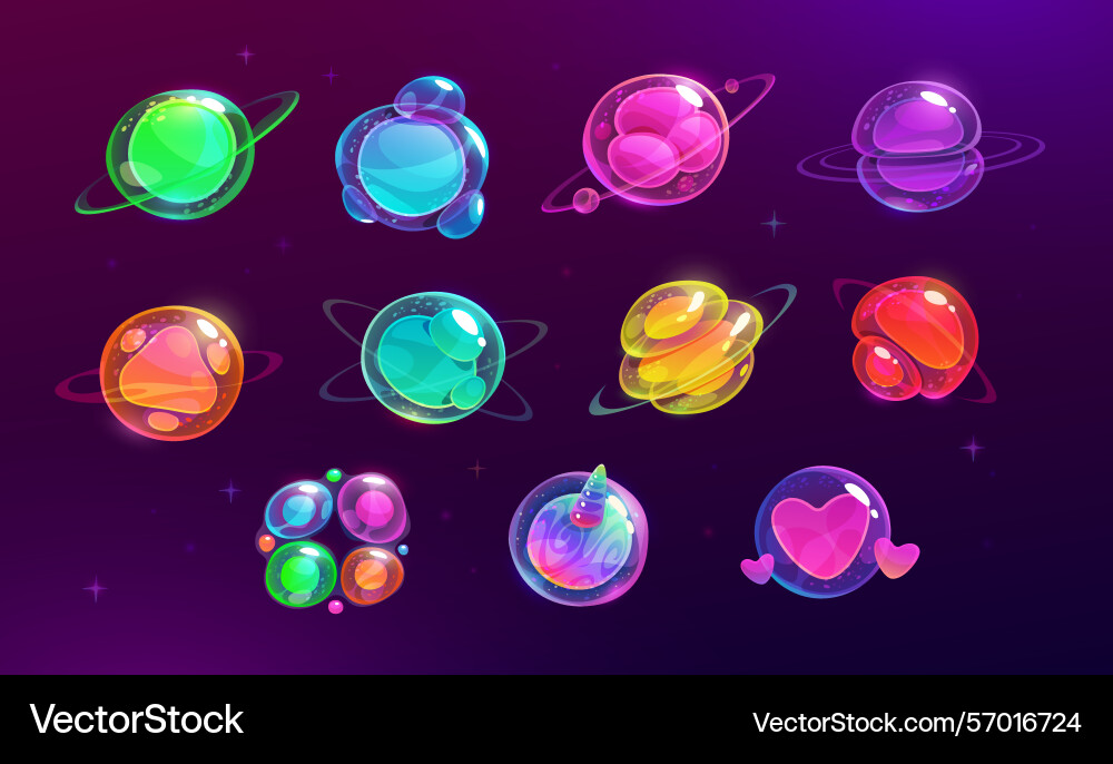 Colorful cartoon bubble planets Vector Image