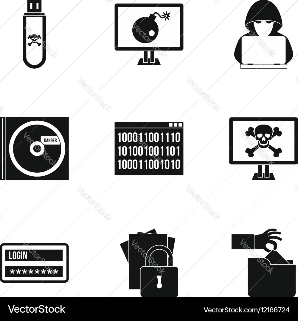 Hacking icons set simple style vector image