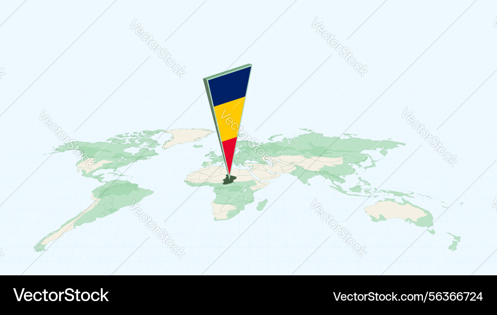 Highlighted chad on global map with 3d flag Vector Image