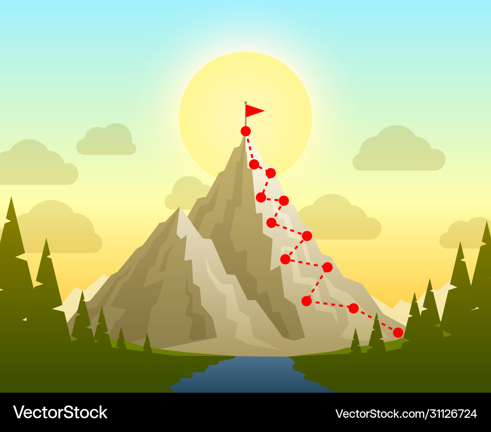 Hiking trip to top mountain vector image