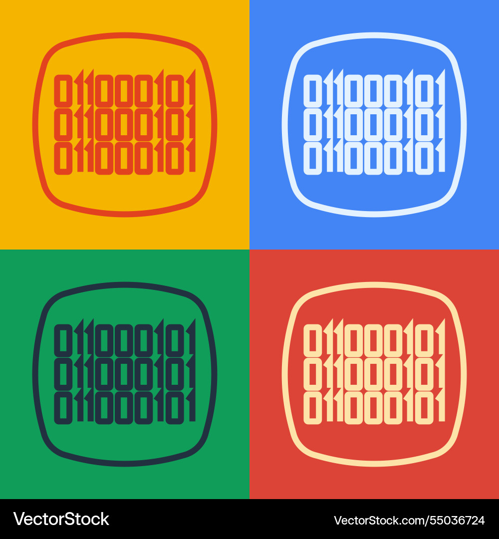 Pop art line binary code icon isolated on color Pop art line binary code icon isolated on color vector image