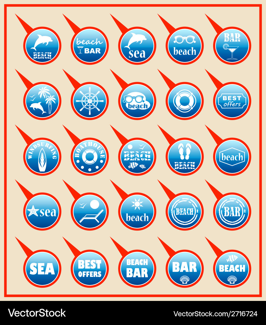 Set of beach map pointers vector image