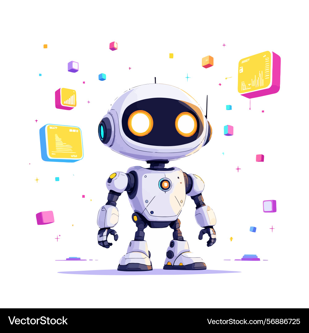 Ai-generated cute robot analyzing data with vector image