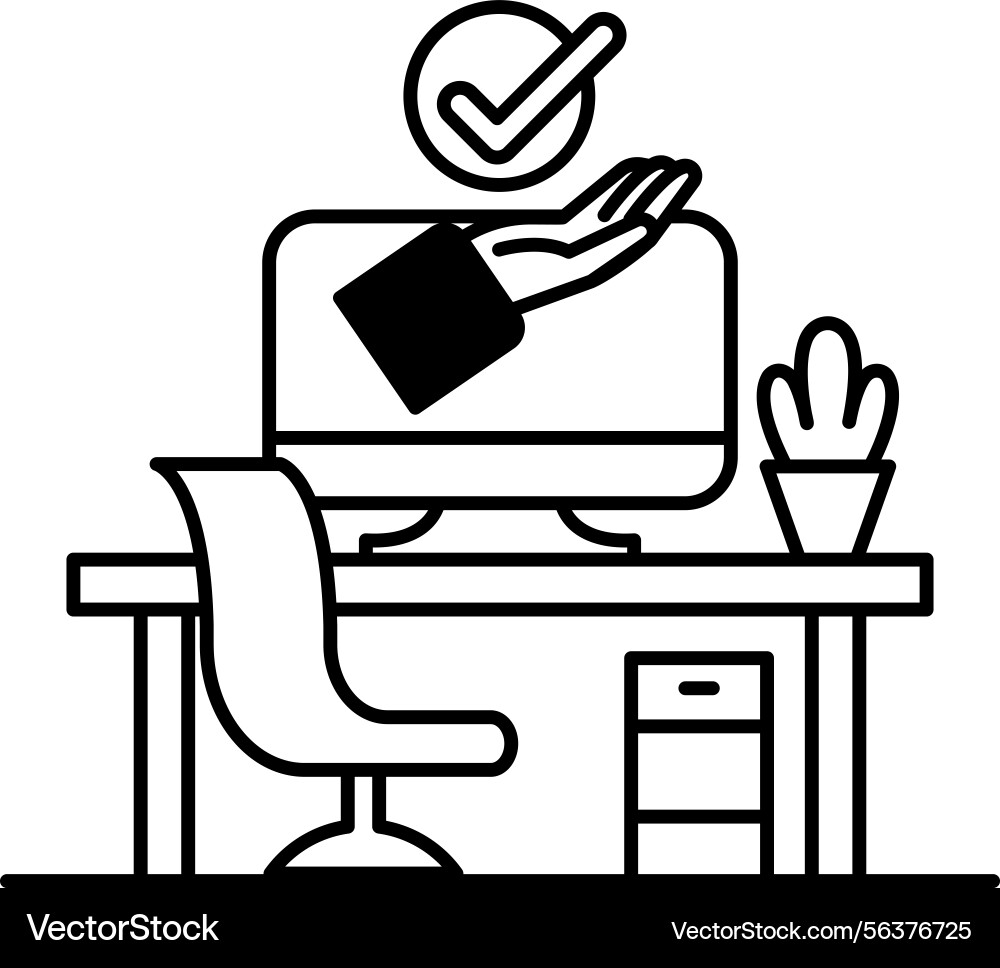 Computer monitor with a hand on it and check Computer monitor with a hand on it and check vector image