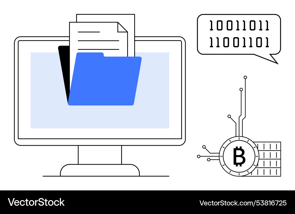 Computer screen with digital folder documents vector image