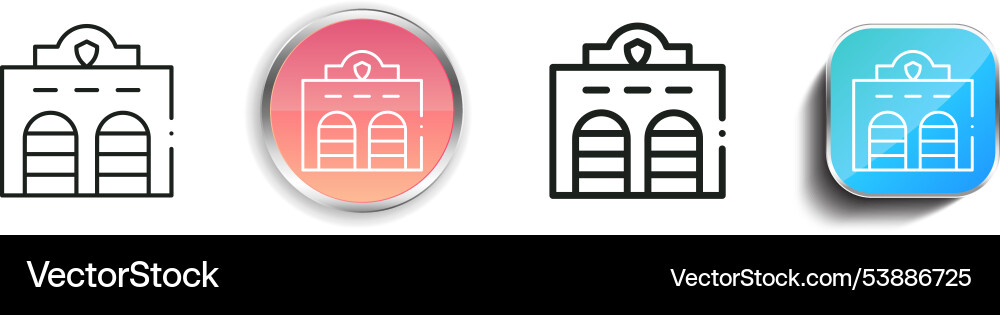 Fire station icon thin linear regular and button Fire station icon thin linear regular and button Vector Image