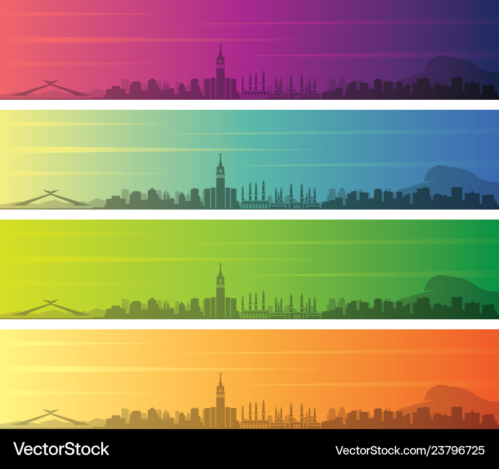 Mecca multiple color gradient skyline banner vector image