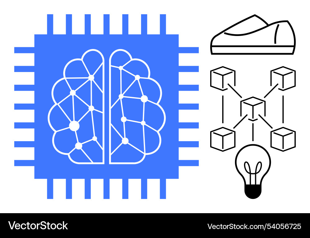 Neural network inside microchip with blockchain Neural network inside microchip with blockchain vector image