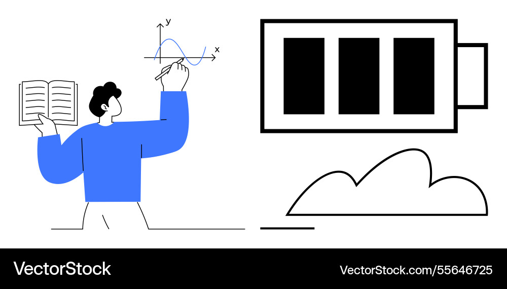 Person analyzing graphs and concepts with book Person analyzing graphs and concepts with book Vector Image