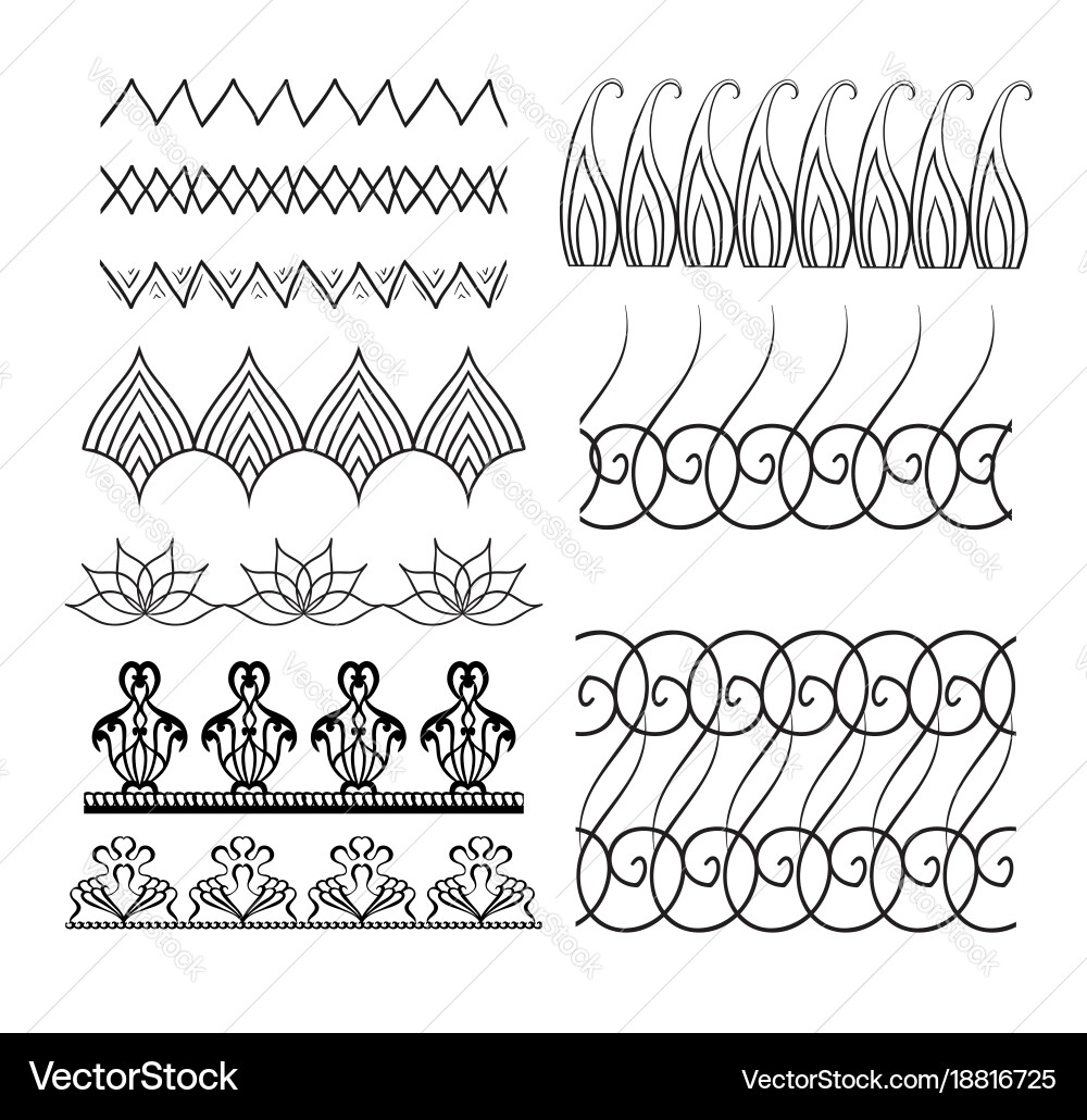 Set of seamless doodle borders with boho patterns vector image