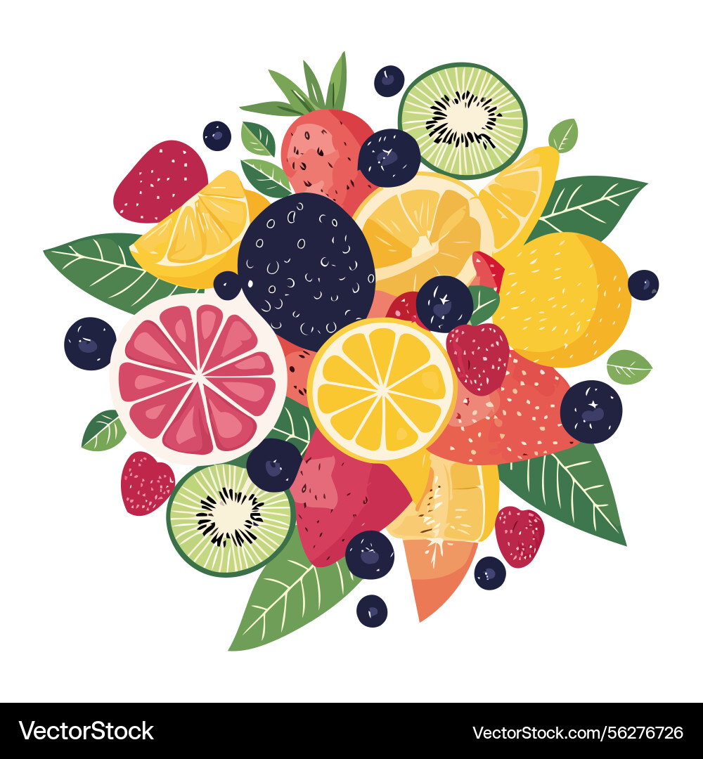 Assorted fruits in circular pattern Vector Image