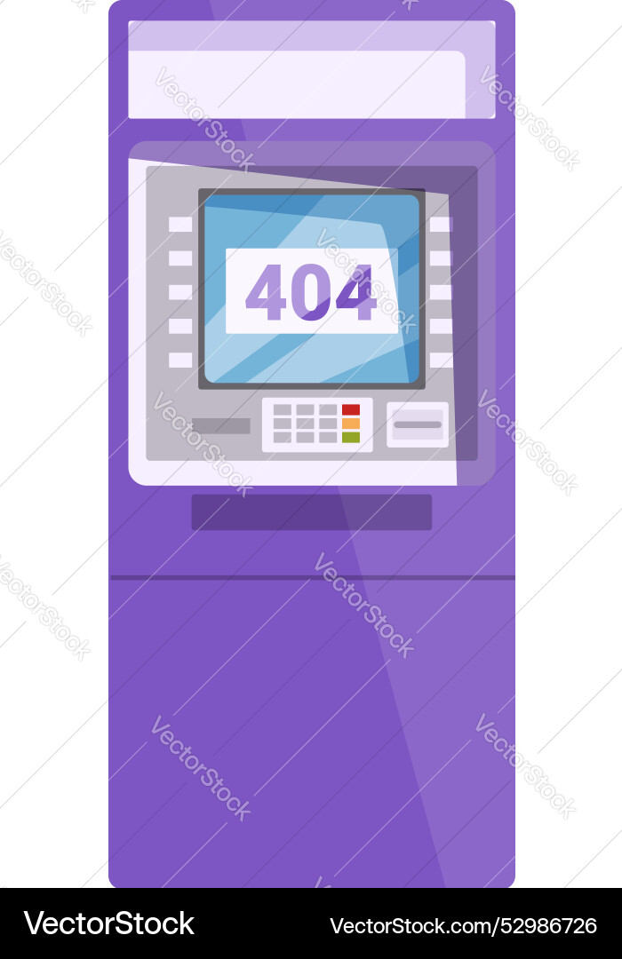 Atm machine showing 404 error code on screen Atm machine showing 404 error code on screen vector image
