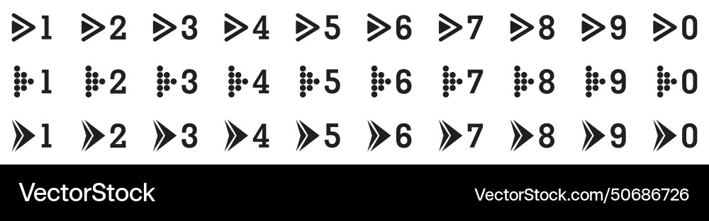 Bullet points arrows set numbers from 1 to 10 Vector Image