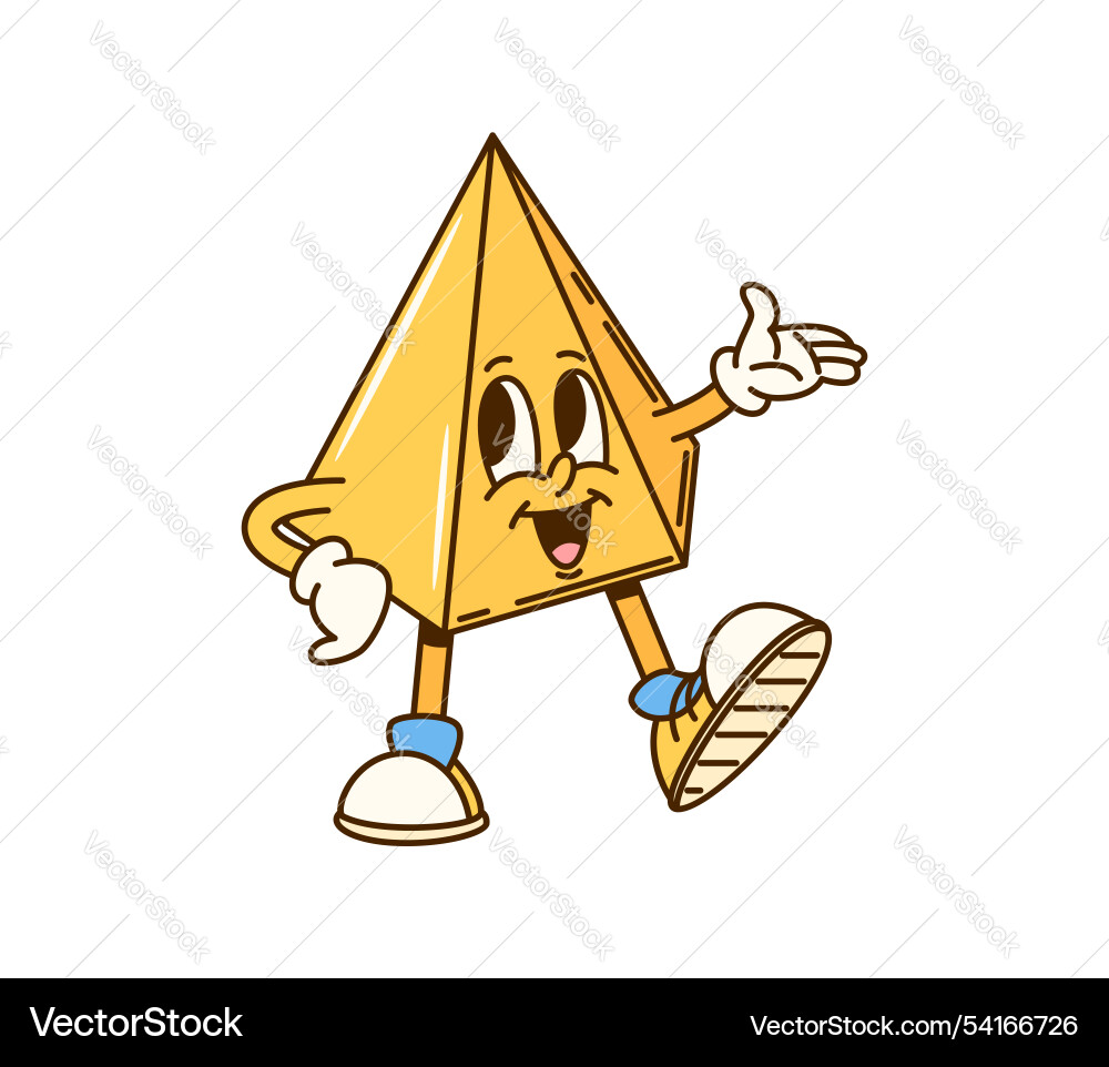 Cartoon groovy math geometric hexagonal pyramid Vector Image