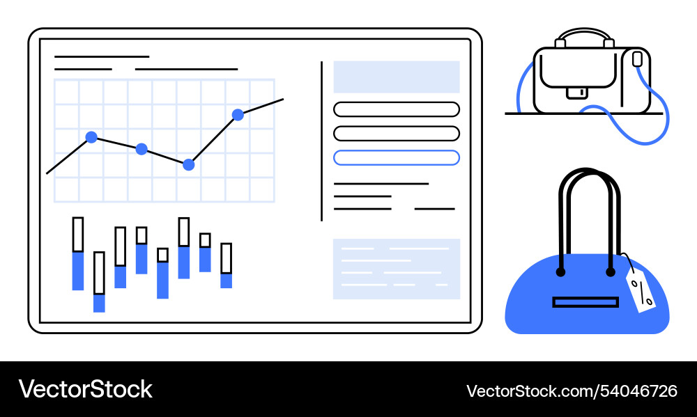 Data analytics dashboard with line chart bar Data analytics dashboard with line chart bar vector image