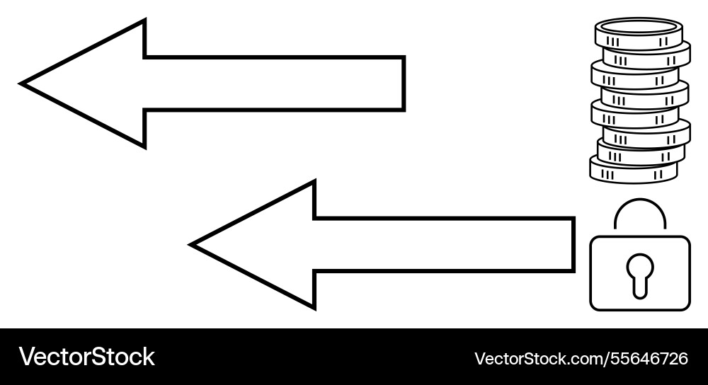 Data transfer arrows with coin stack and security Data transfer arrows with coin stack and security vector image