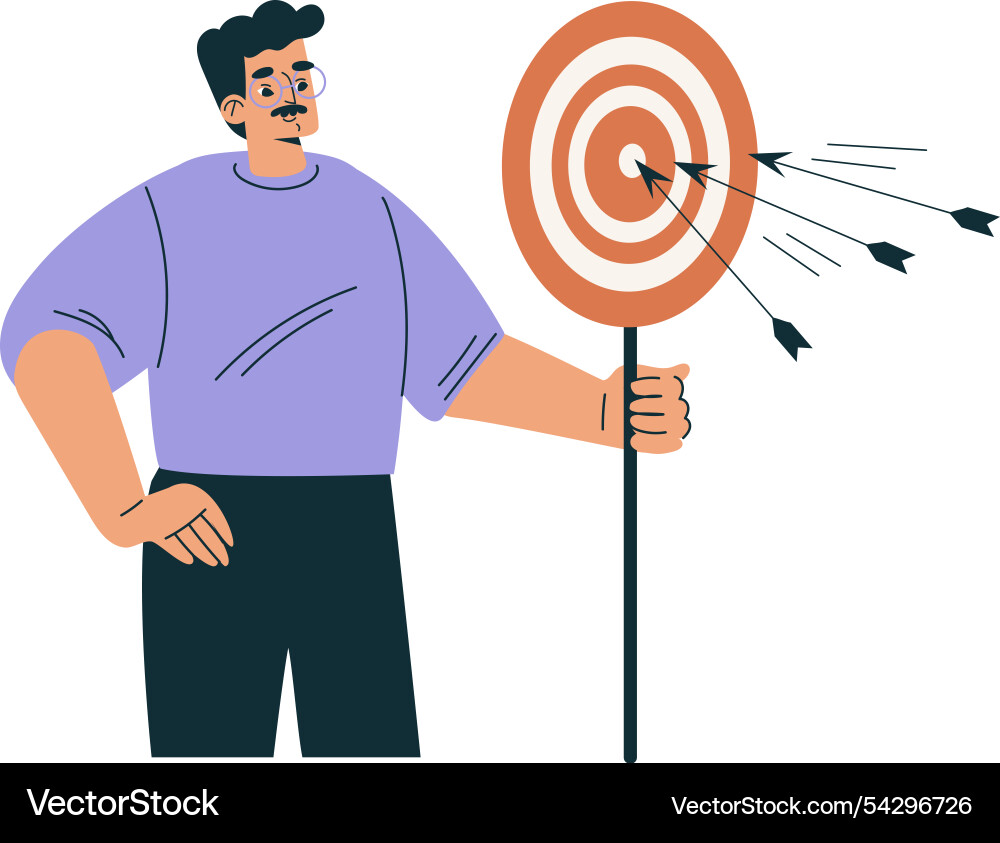 Man character with dartboard as productive team Vector Image