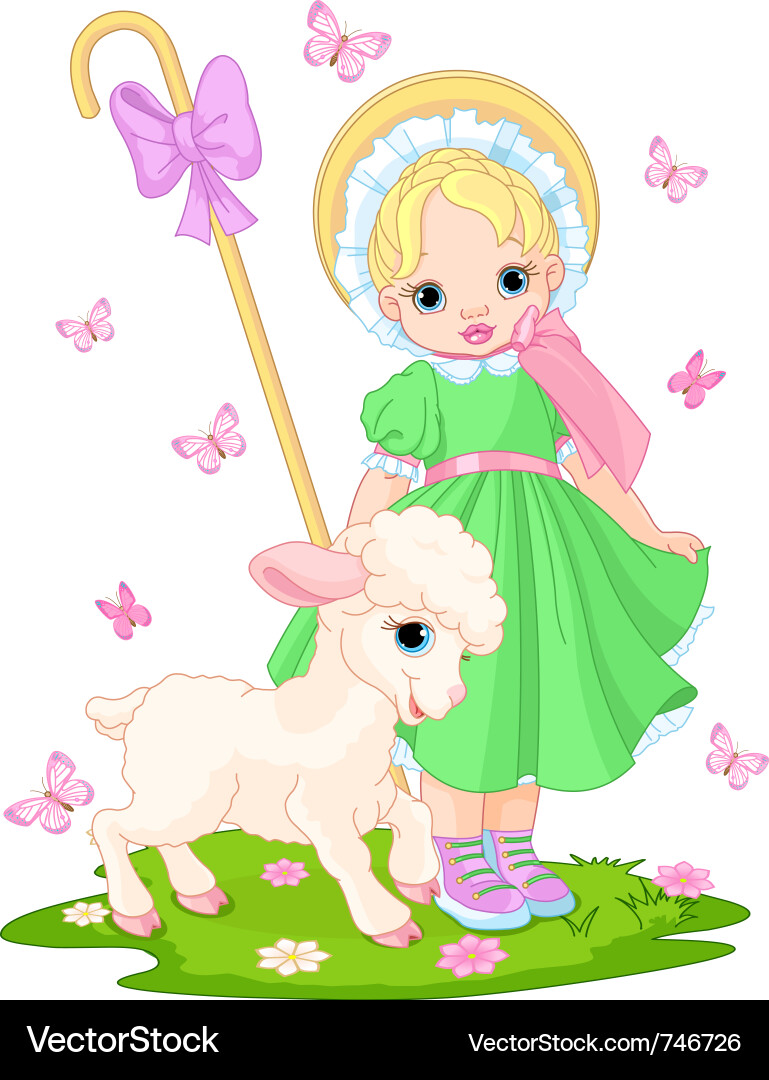 Shepherdess mit Lamm Vektorbild