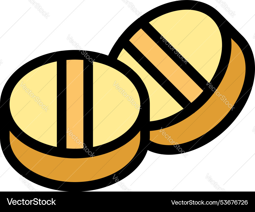 Two round pills with a line representing breaking Vector Image