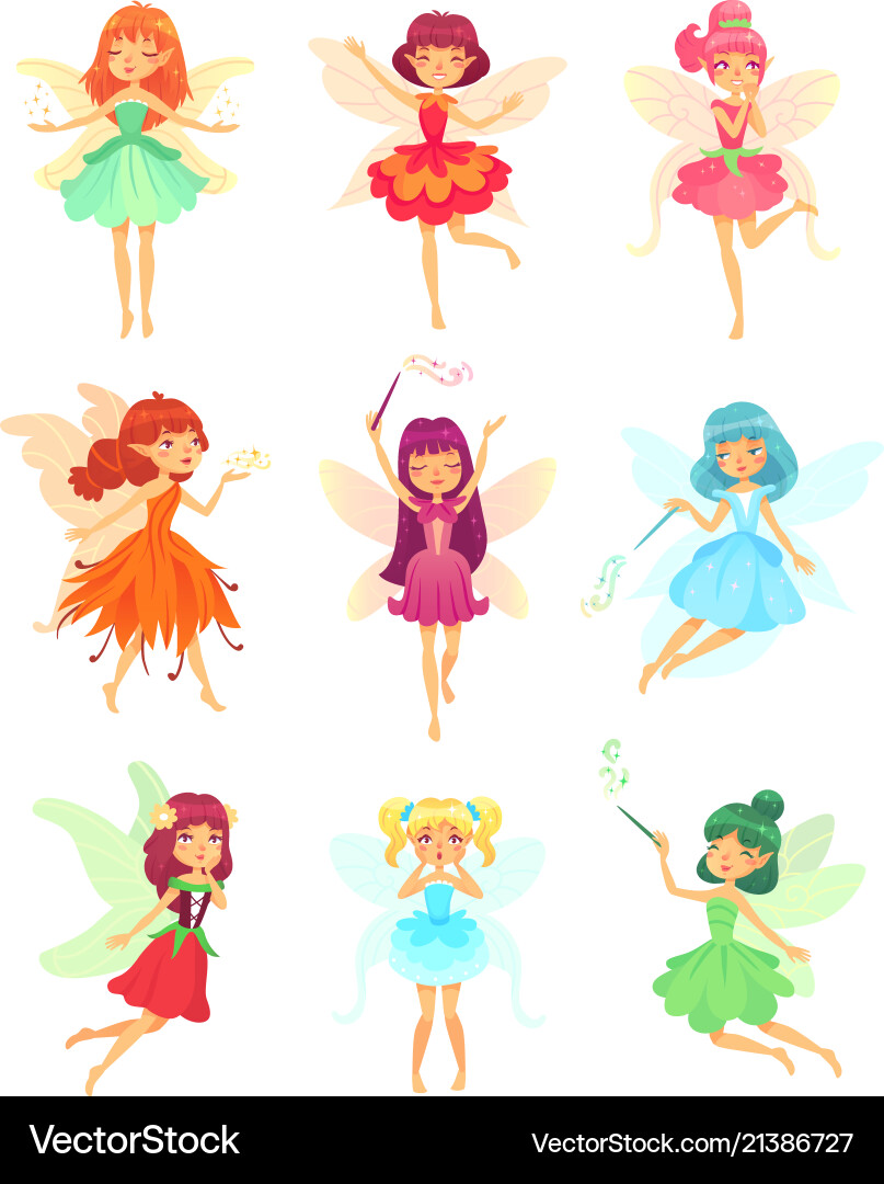 Cartoon fairies characters fairy creatures Cartoon fairies characters fairy creatures vector image