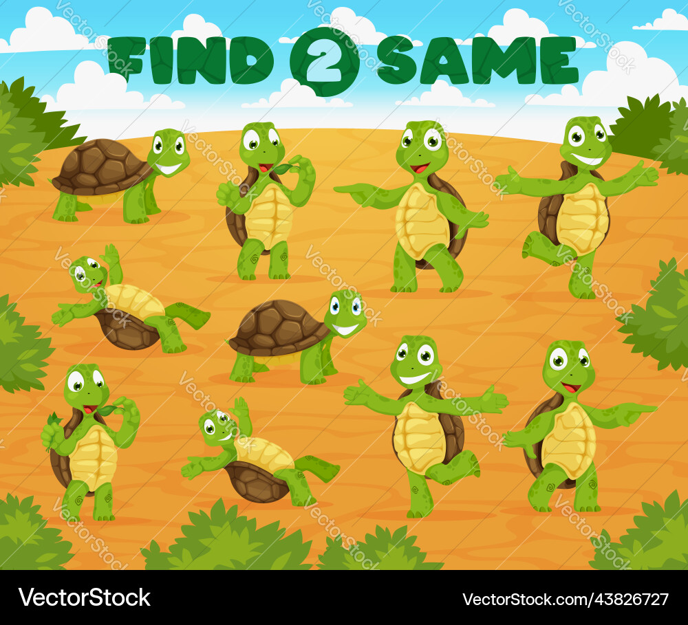 Find two same game with cartoon turtles characters Find two same game with cartoon turtles characters Vector Image
