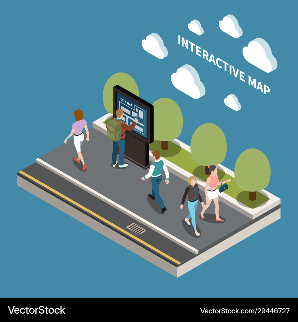 Interactive map isometric design concept vector image