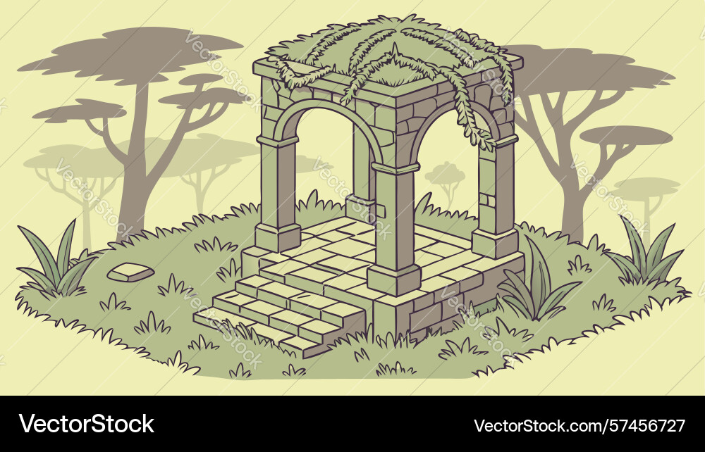 Stone pergola rustic structure in a sparse Vector Image