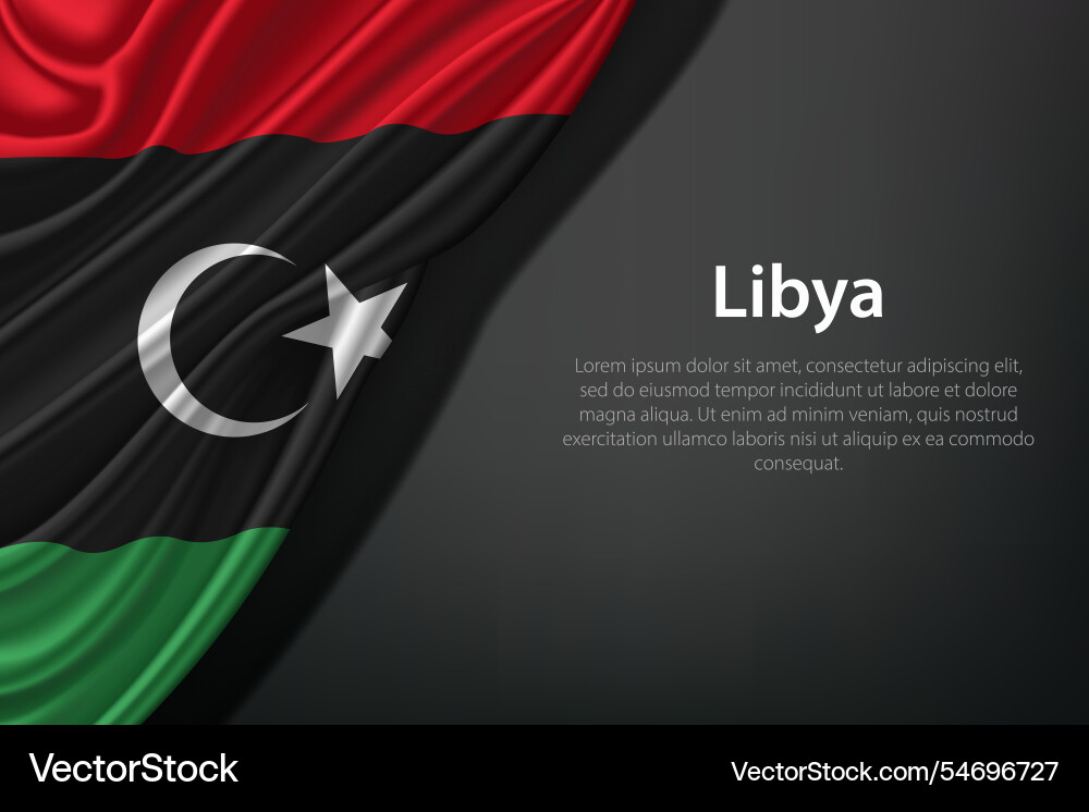Waving libya flag on dark background Royalty Free Vector