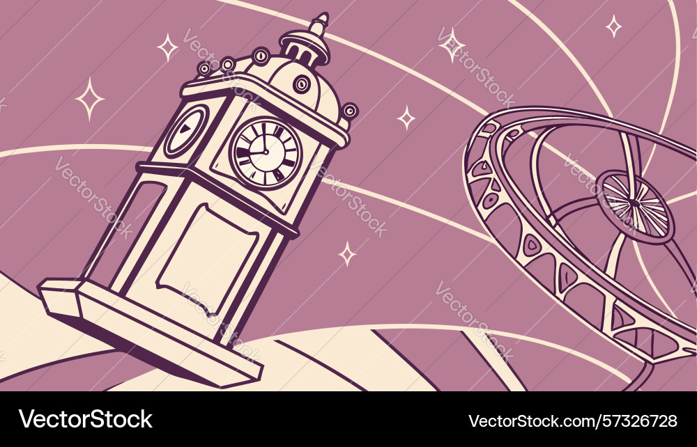 Broken clock in abstract vortex time distortion vector image