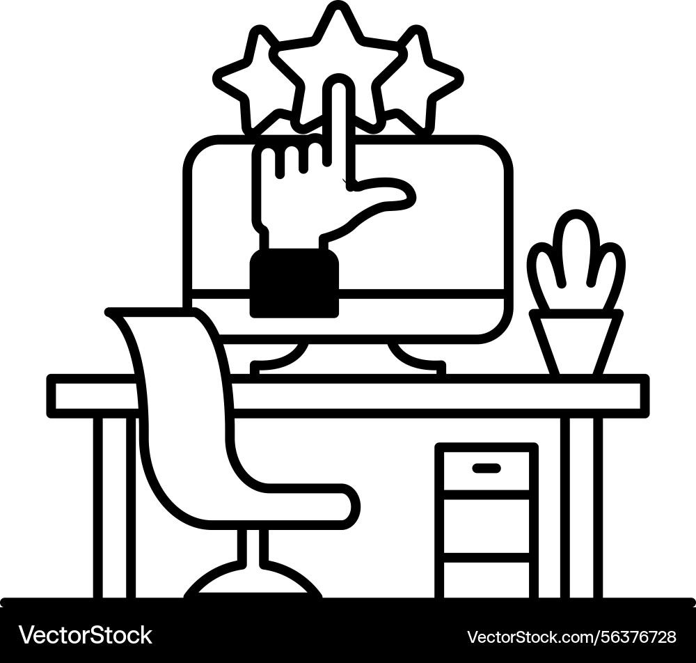 Computer monitor with a hand pointing to star Computer monitor with a hand pointing to star vector image