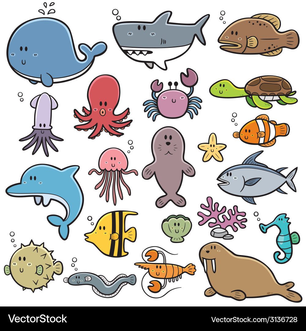 Sea animals Royalty Free Vector Image - VectorStock