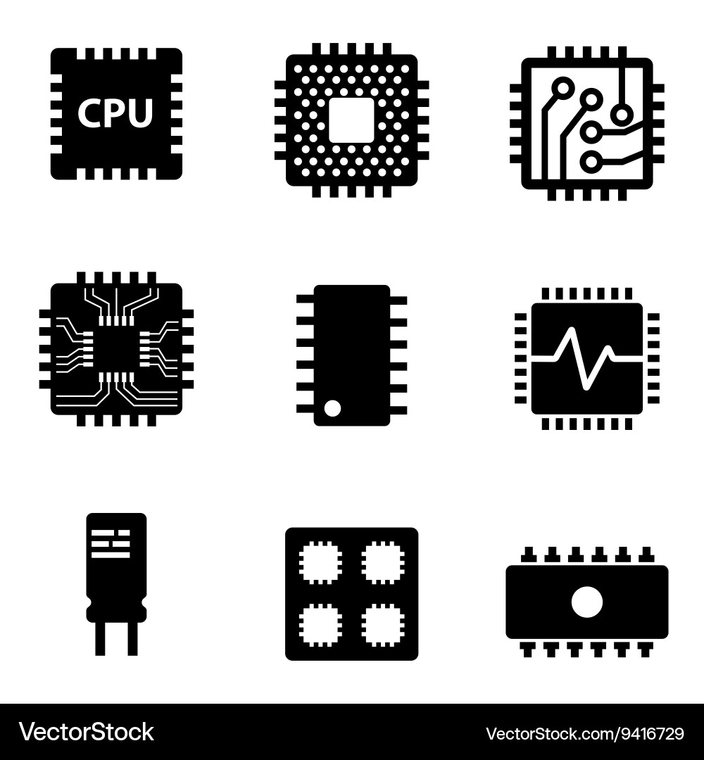 CPU Microprocessor and Chip Icons vector image