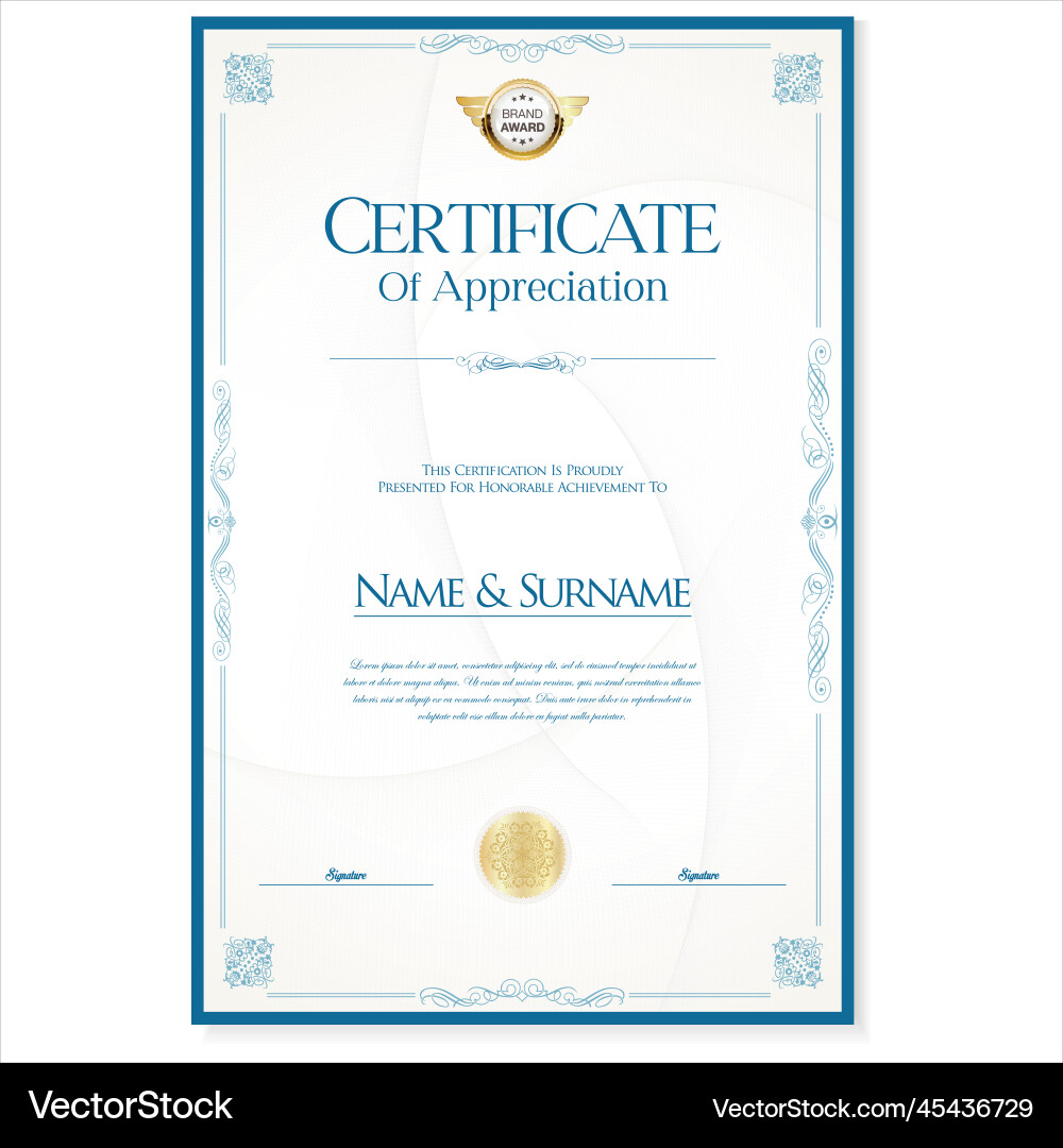 Elegant certificate or diploma retro vintage blue Elegant certificate or diploma retro vintage blue Vector Image