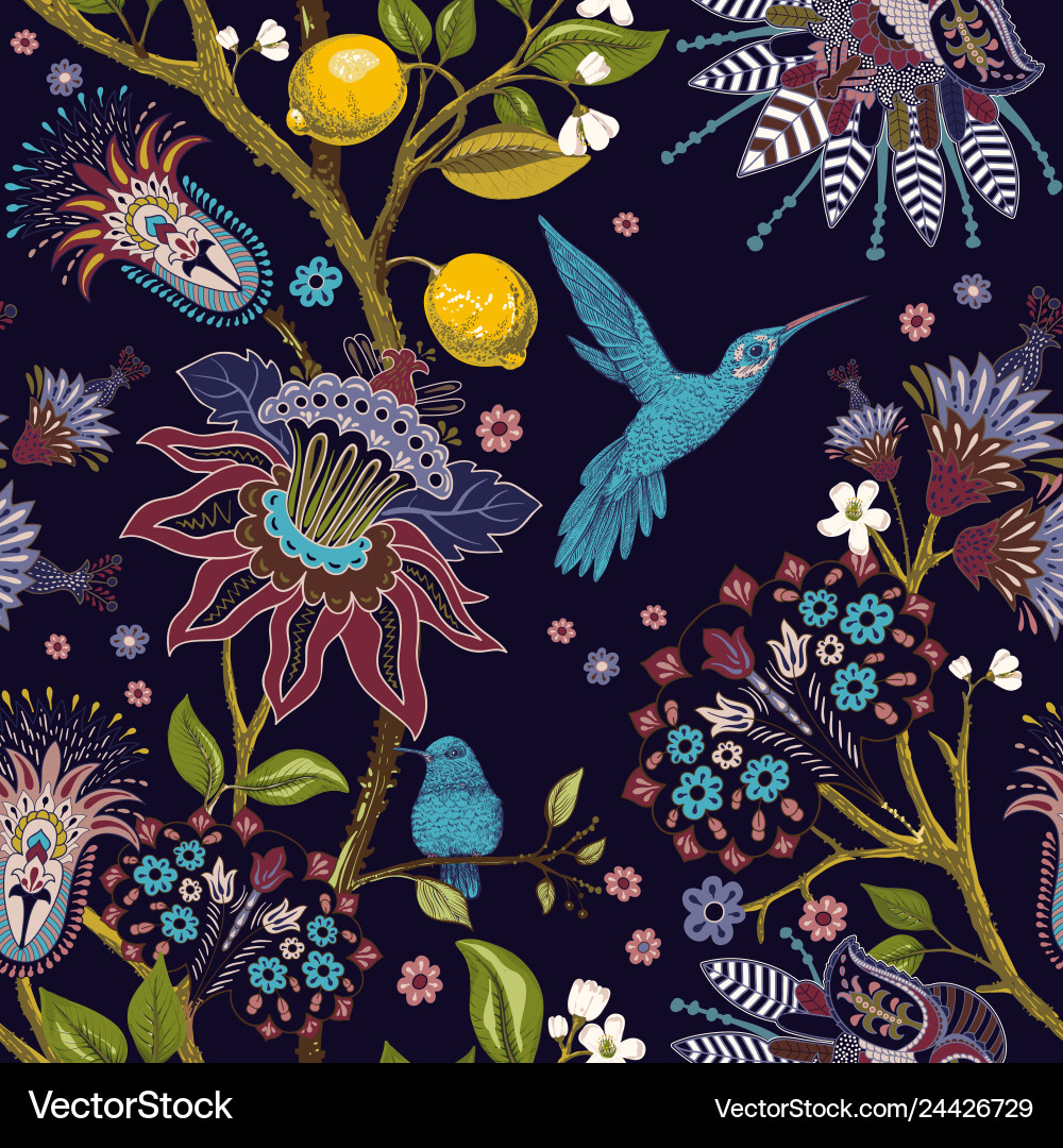 Jacobean seamless pattern flowers background Vector Image