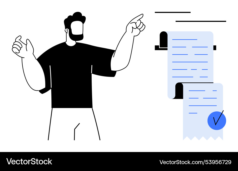Man pointing at document with checkmark Man pointing at document with checkmark Vector Image