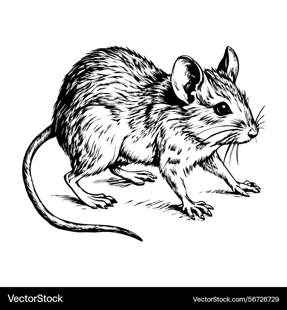 Side view of mouse in walking pose drawn with ink Vector Image