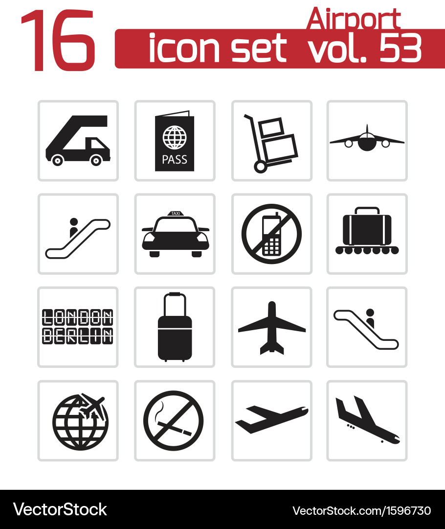Airport Icon Set - Black Vector Image