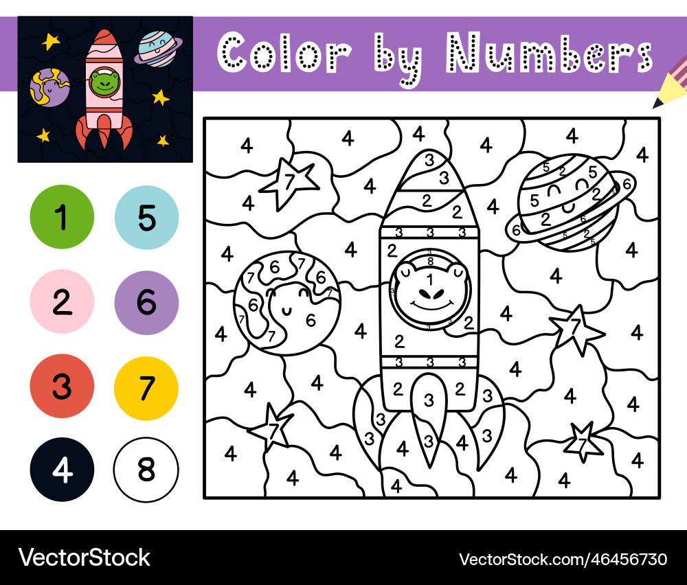 Color by numbers game for kids space coloring Color by numbers game for kids space coloring vector image