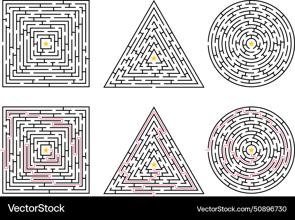 Labyrinth game set square triangle and circle vector image