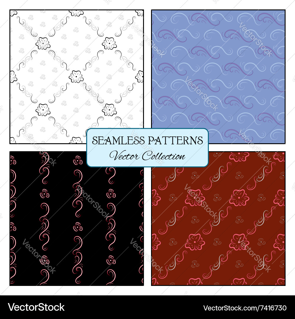 Set seamless pattern curl and flowers vector image